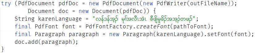 Code snippet for S'gaw Karen text