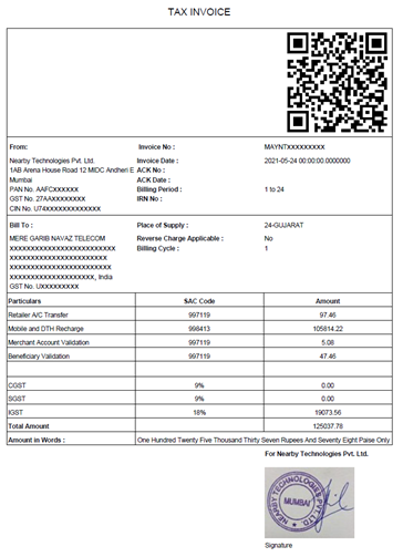 example of PayNearby invoice