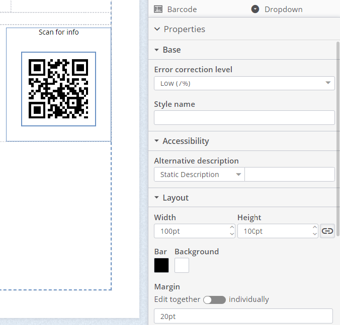 DITO barcode properties