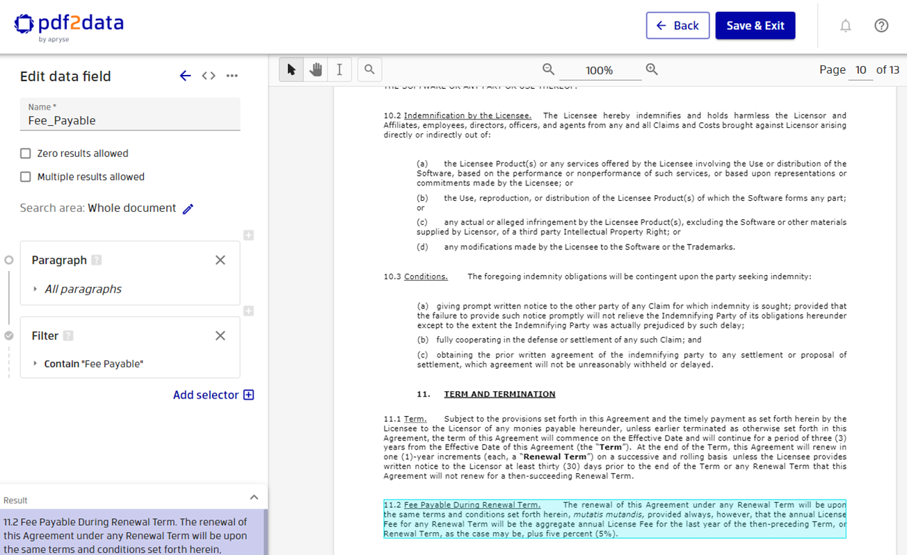 The Filter selector can validate and filter extracted values