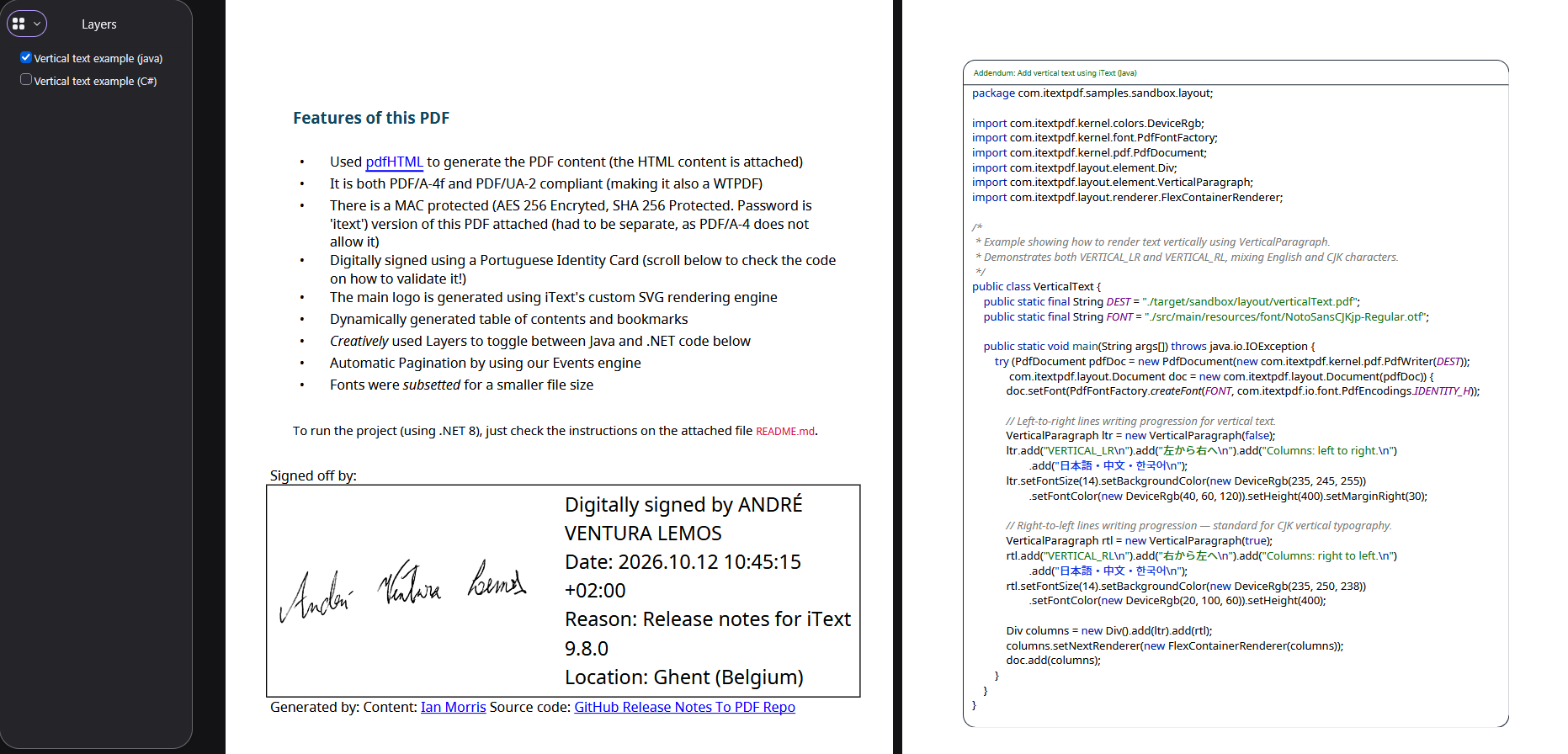 Selecting the Java or C# code example in Firefox's PDF viewer