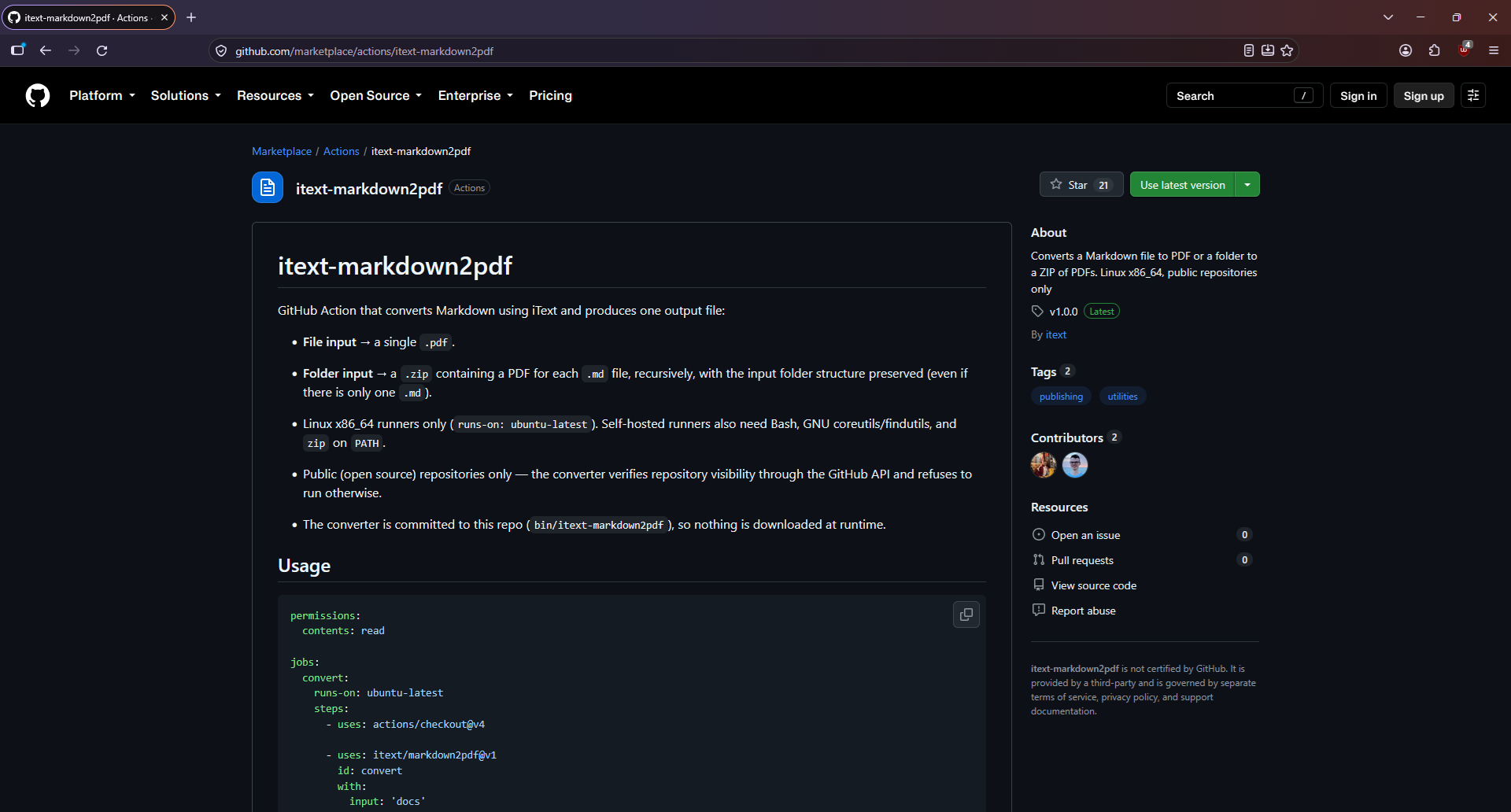 itext-markdown2pdf on the GitHub Marketplace